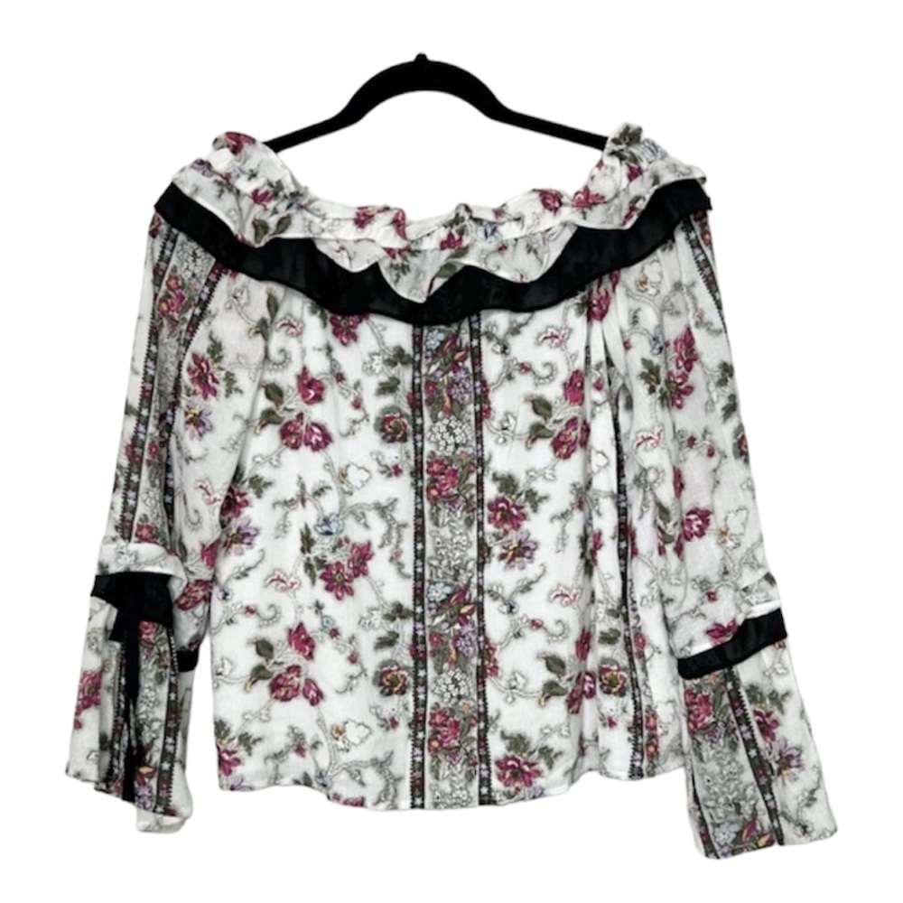 CLUB MONACO Soft Goth Ruffle Floral Off Shoulder Top size 0